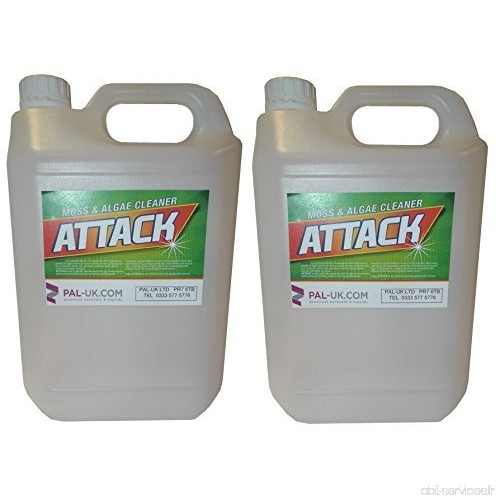 Attack – simplement Spray et laisser – Béton/terrasse/jardin/chemins – Mousse et nettoyeur d'algues Killer – 500 ml – 20L 2 x 5L