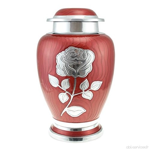 Cherished Urns Bloom Rouge à motifs avec rose double/Grande taille adulte Urne funéraire pour cendres - B07CQP2VJG