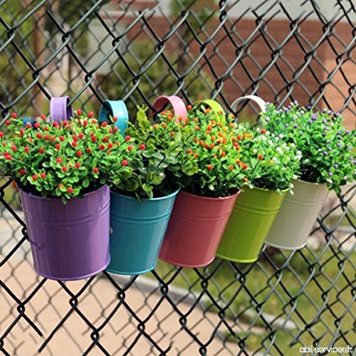Couleurs assorties en métal Pot de fleurs à suspendre fer balcon Jardin Pot de fleurs Pots Seau Porte Fleurs pour extérieur  int