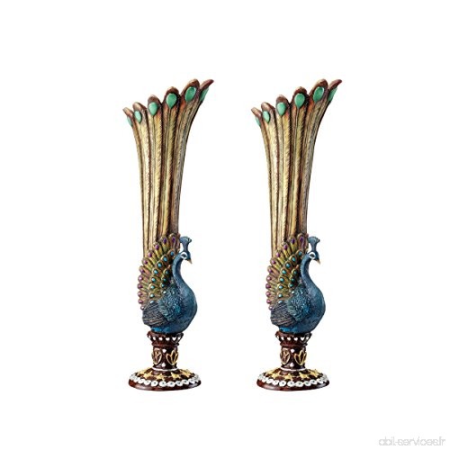 Design Toscano KY91034 Set de 2 Vase Soliflore Paon  Multicolore  7.5 x 7.5 x 34.5 cm - B007KD422M