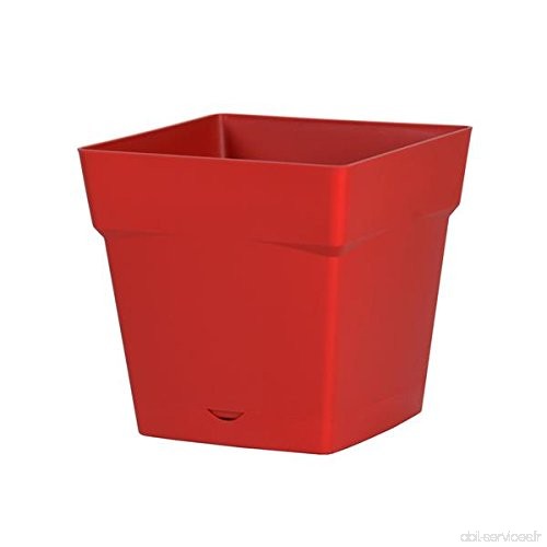 EDA Plastiques Pot TOSCANE carré avec Soucoupe clipsée 13641 R.RU SX6 Rouge/Rubis 17 4 x 17 4 x 17 cm - B01BWOO6CK