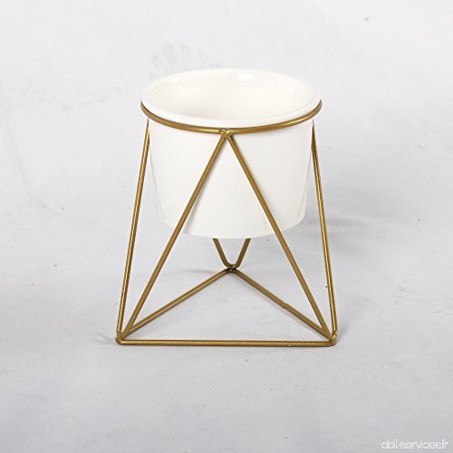 géométrique fer Rack support support en métal doré avec Blanc en céramique Pot de fleurs d'intérieur Bureau Pot de jardin pour p