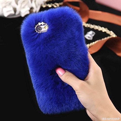 iPhone X Coque Bleu  elecfan Hiver Chaud Laine Fluffy Villi Fourrure Téléphone Cas pour iPhone X Case Cover Couverture Etui de P