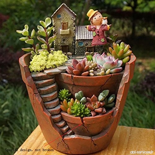 KING DO WAY Pot de Fleur en Resine pour Cactus et Plantes Succulentes Micro Paysage Plantes Design Décoration Jardin Maison Balc