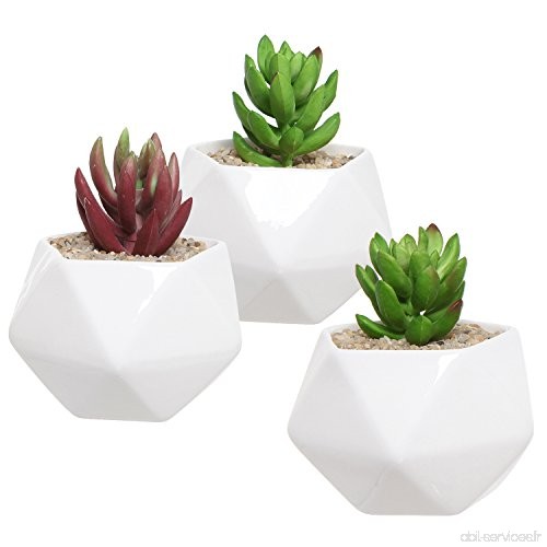 Lot de 3 pots blancs en céramique pour plantes d’intérieur MyGift - Design géométrique - B01C3D45D4