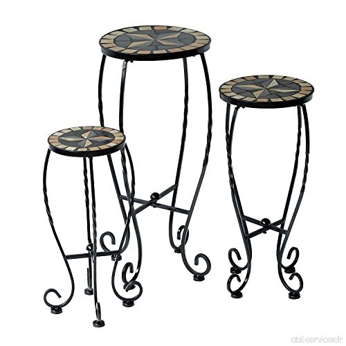 Lot de 3 tables guéridon ronds design céramique métal laqué noir hauteur max. 70 cm neuf 33 - B06WLQDSZK