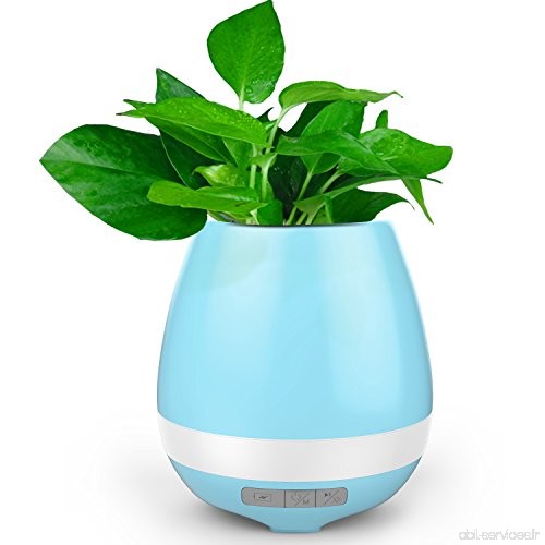 MoKo Pot de Fleurs Musical  Enceinte Haute-Parleur Bluetooth Rechargeable avec Lumière de Nuit Coloré (Sans Plante)- Bleu - B073