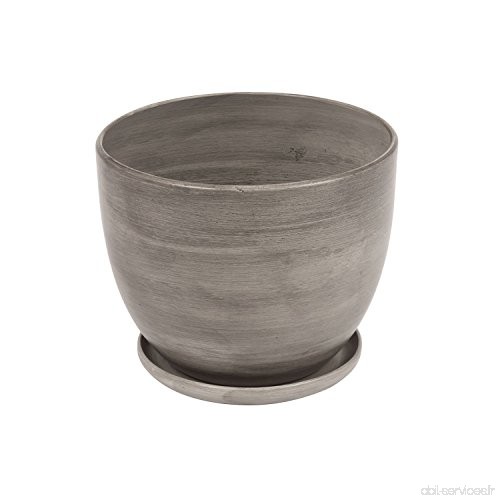 Pot de fleur ceramique Baril avec support soucoupe hauteur 15 cm diametre 19 cm gris - B00UBYLQLW