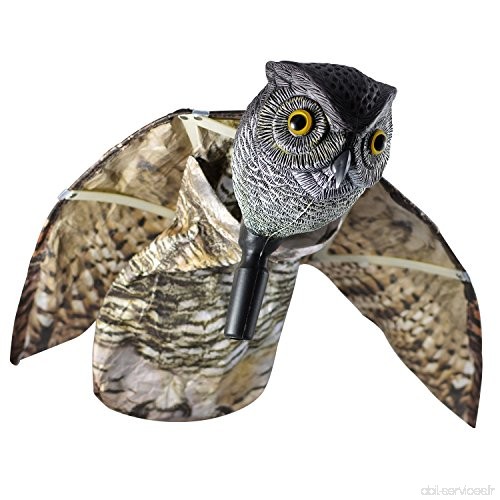 Seicosy Bubo Pest dissuasif avec des ailes mobiles – réaliste peur à oiseaux  rongeurs  nuisibles  Épouvantail – Chouette Pest C