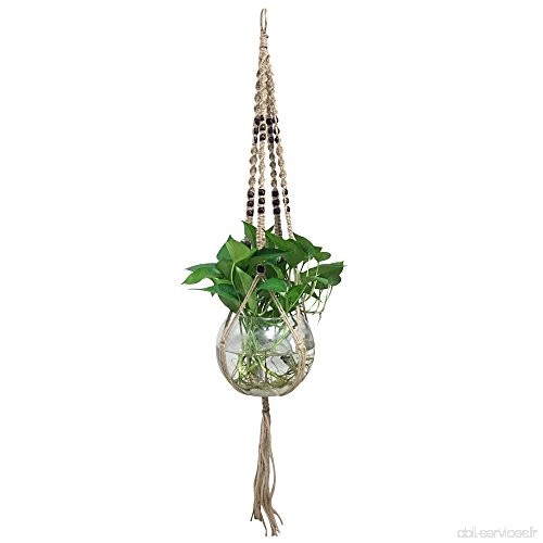 Suspension en macramé avec support à 4 pieds pour pot de fleurs rétro avec perles en bois  corde en jute  faite main  pour plant