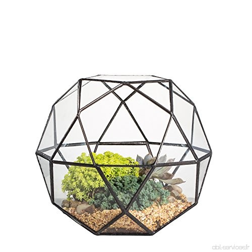 Terrarium moderne et artistique en verre transparent avec motifs géométriques (pentagones et triangles)  32 faces  pot pour plan