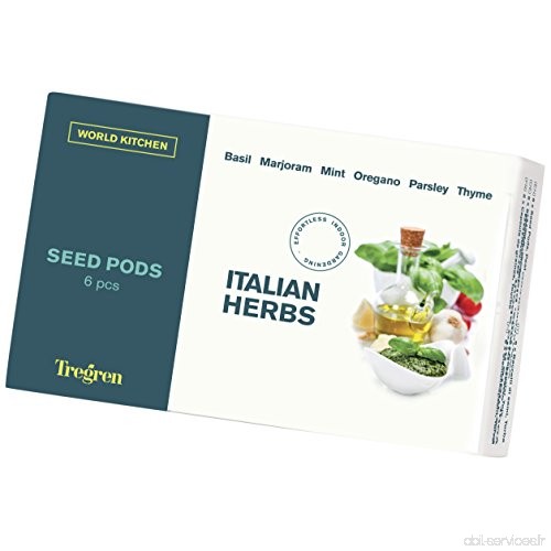Tregren Kit de 6 graines Herbes d'Italie pour Potager d'intérieur autonome - Kit de 6 capsules prêt à pousser avec graines de Ba