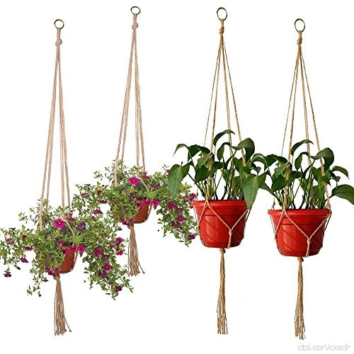 umr Lot de 4 Tech Plante – Support jardinière suspendue Corde Fleurs Plantes en pot inclus pour pots de fleurs Corde avec porte-